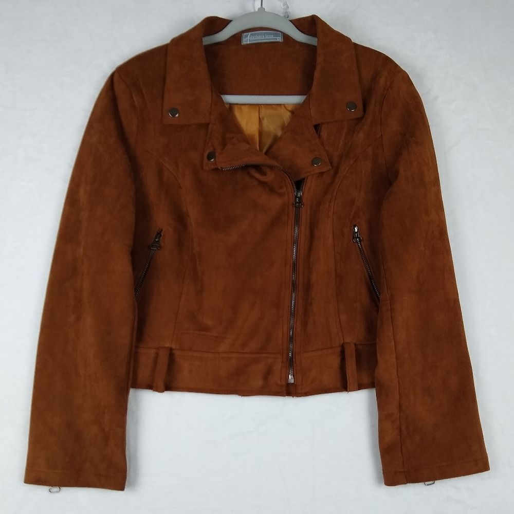 Women's Microfiber Faux Suede Sienna Brown Moto Jacket by A Father's Love Sz Lg